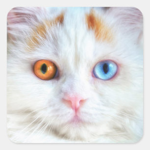 Pegatina Cuadrada Gato persa blanco raro