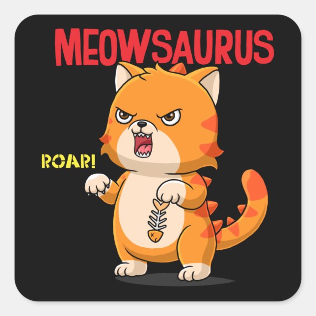 Pegatina Cuadrada Gato personalizado lindo sosteniendo pescado (Anverso)