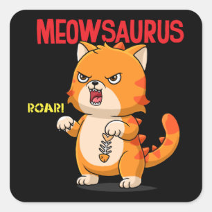 Pegatina Cuadrada Gato personalizado lindo sosteniendo pescado