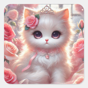 Pegatina Cuadrada Gato Princess Rosa