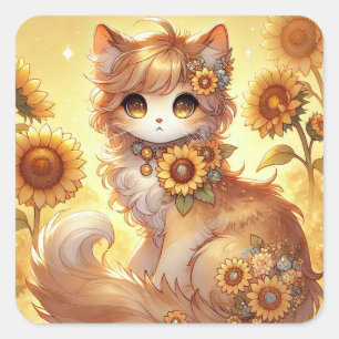 Pegatina Cuadrada Gato Princess Sunflower