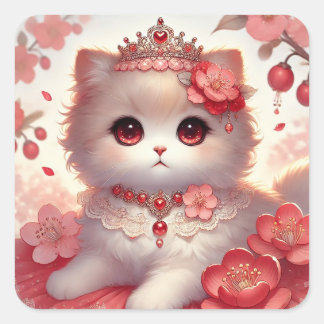 Pegatina Cuadrada Gato Princess Ume Plum Blossom