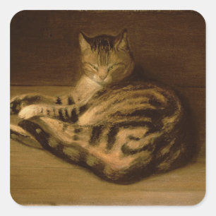 Pegatina Cuadrada Gato reclinado, 1898