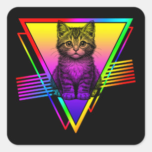 Pegatina Cuadrada Gato Retro Adorable
