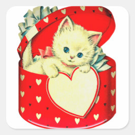 Pegatina Cuadrada Gato retro Kitty Corazón de Corazón