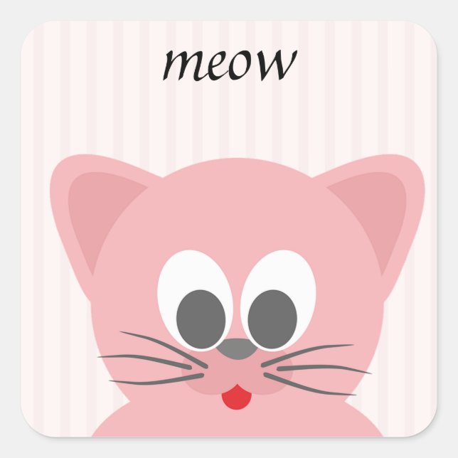 Pegatina Cuadrada Gato rosa dulce de moda (Anverso)