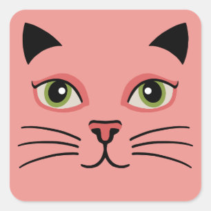 Pegatina Cuadrada Gato rosa retro