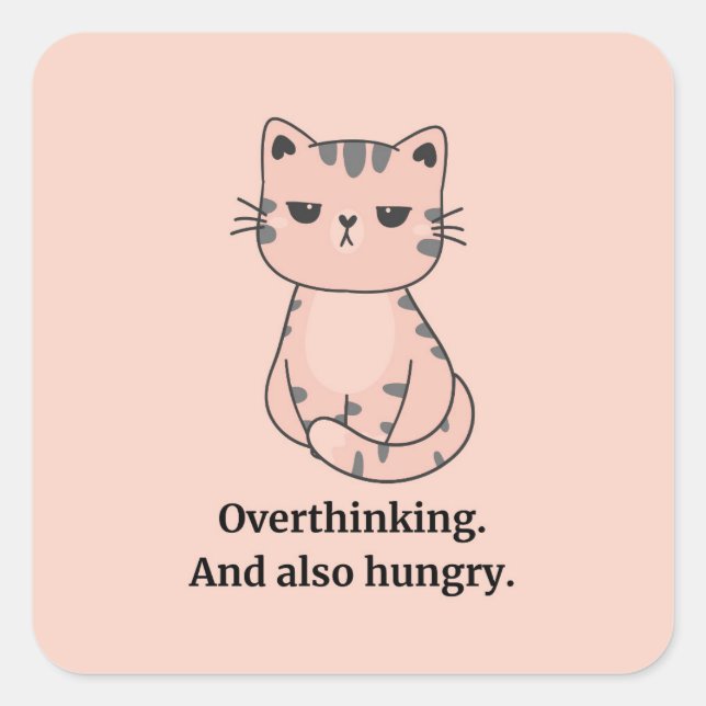 Pegatina Cuadrada Gato Rosa Sobrepensante Y Hundido (Anverso)