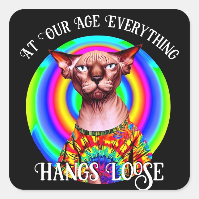 Pegatina Cuadrada Gato Sfinx sobre el cumpleaños de la colina (Anverso)