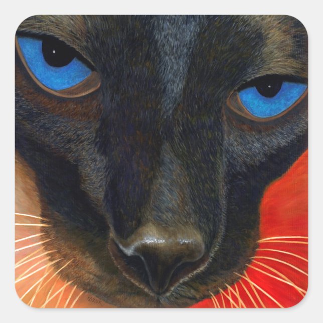 Pegatina Cuadrada Gato siamés (Anverso)