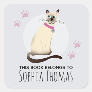 Pegatina Cuadrada Gato siamés Este libro pertenece a la placa de los