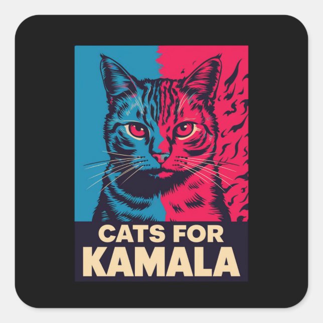 Pegatina Cuadrada Gato sin hijos votando Kamala Harris 2024 (Anverso)