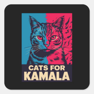 Pegatina Cuadrada Gato sin hijos votando Kamala Harris 2024