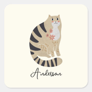 Pegatina Cuadrada Gato sonriente gracioso personalizable