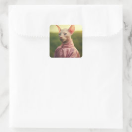 Pegatina Cuadrada Gato Sphynx con Ropa – Arte de Naturaleza Jugueton