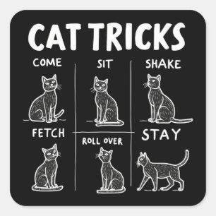 Pegatina Cuadrada Gato trucos Purr-Fectamente Hilarious Feline Fun
