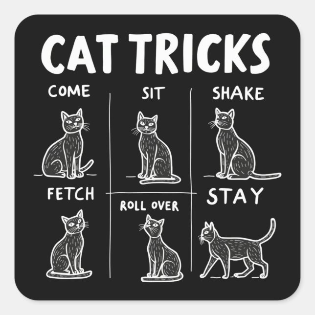 Pegatina Cuadrada Gato trucos Purr-Fectamente Hilarious Feline Fun (Anverso)