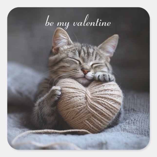 Pegatina Cuadrada gato valentino (Anverso)