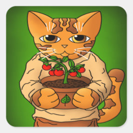 Pegatina Cuadrada Gato Vegan Gardener