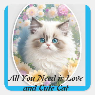 Pegatina Cuadrada Gato y amor bonitos
