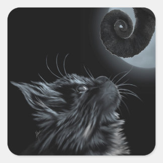 Pegatina Cuadrada Gato Y Cola De Cham ~ MEOWZMERIZADO