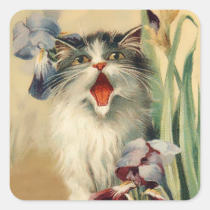 Pegatina Cuadrada “Gato y lirios” de Maurice Boulanger