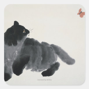 Pegatina Cuadrada Gato y mariposa