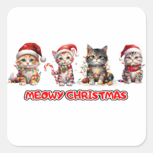 Pegatina Cuadrada Gato y Navidades iluminan a Navidades miowy