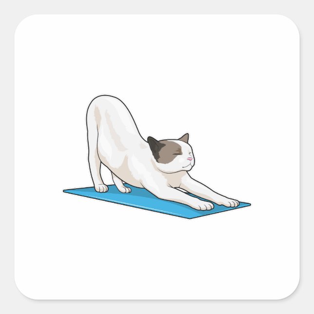 Pegatina Cuadrada Gato Yoga Meditación Fitness (Anverso)