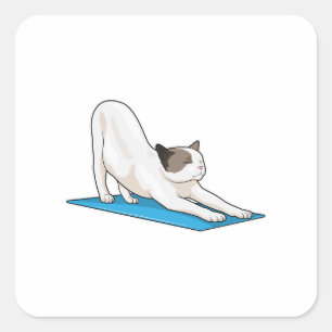Pegatina Cuadrada Gato Yoga Meditación Fitness