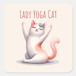 Pegatina Cuadrada Gato Yoga Pose - Gato Lady Yoga