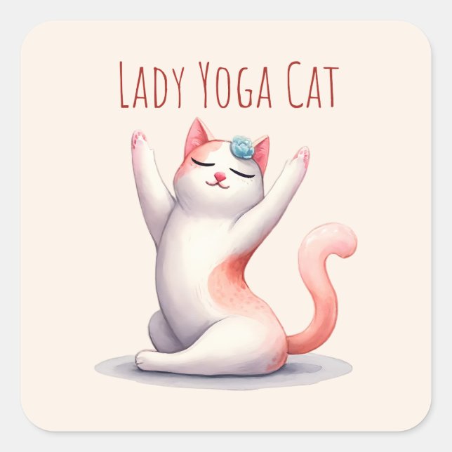Pegatina Cuadrada Gato Yoga Pose - Gato Lady Yoga (Anverso)