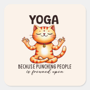 Pegatina Cuadrada Gato Yoga Pose - Gracioso Yoga