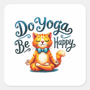 Pegatina Cuadrada Gato Yoga Pose - Haz Yoga, sé feliz