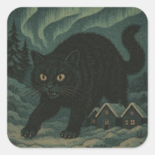 Pegatina Cuadrada gato yule de Navidad islandés