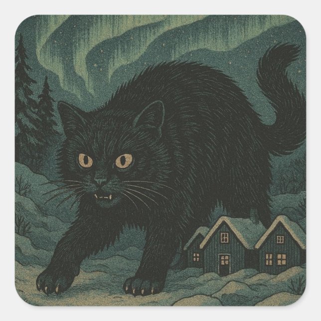 Pegatina Cuadrada Gato Yule de Navidad islandés (Anverso)
