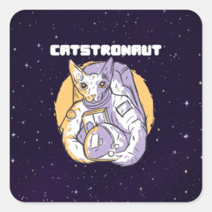 Pegatina Cuadrada Gatonauta Gato Cosmonauta