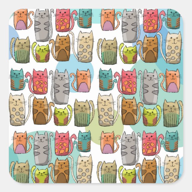Pegatina Cuadrada ¡Gatos! (Anverso)