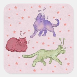 Pegatina Cuadrada Gatos alienígenas caprichosos gatos espaciales div