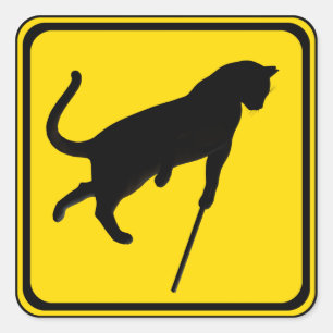 Pegatina Cuadrada ¡Gatos Ciegos Cruzando!