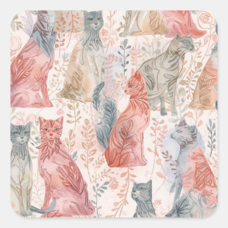 Pegatina Cuadrada Gatos con patrones