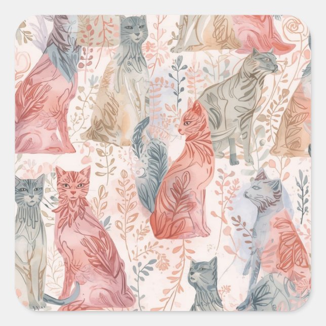 Pegatina Cuadrada Gatos con patrones (Anverso)