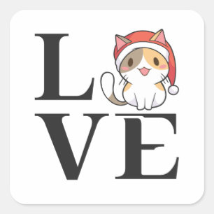 Pegatina Cuadrada Gatos de amor - Santa Kitten