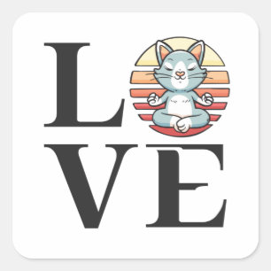 Pegatina Cuadrada Gatos de amor y meditación