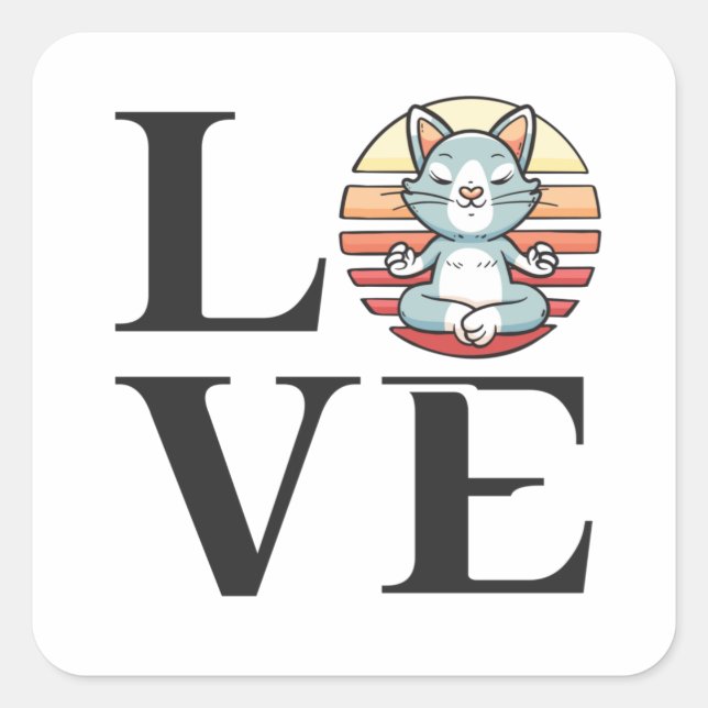 Pegatina Cuadrada Gatos de amor y meditación (Anverso)