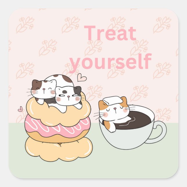 Pegatina Cuadrada Gatos de comida (Anverso)