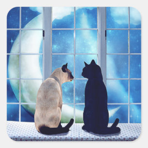 Pegatina Cuadrada Gatos de la ventana