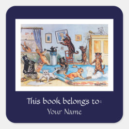 Pegatina Cuadrada Gatos de limpieza de primavera de Louis Wain