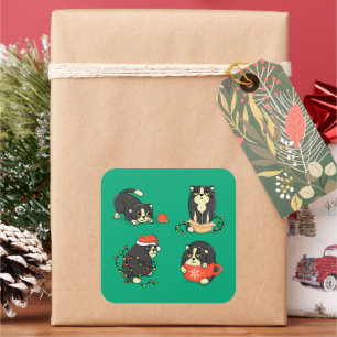 Pegatina Cuadrada Gatos de Navidades bonitos y divertidos