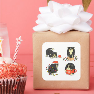 Pegatina Cuadrada Gatos de Navidades bonitos y divertidos